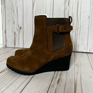 UGG brand new! Indra Waterproof Leather Stout Brown Wedge Ankle Boots